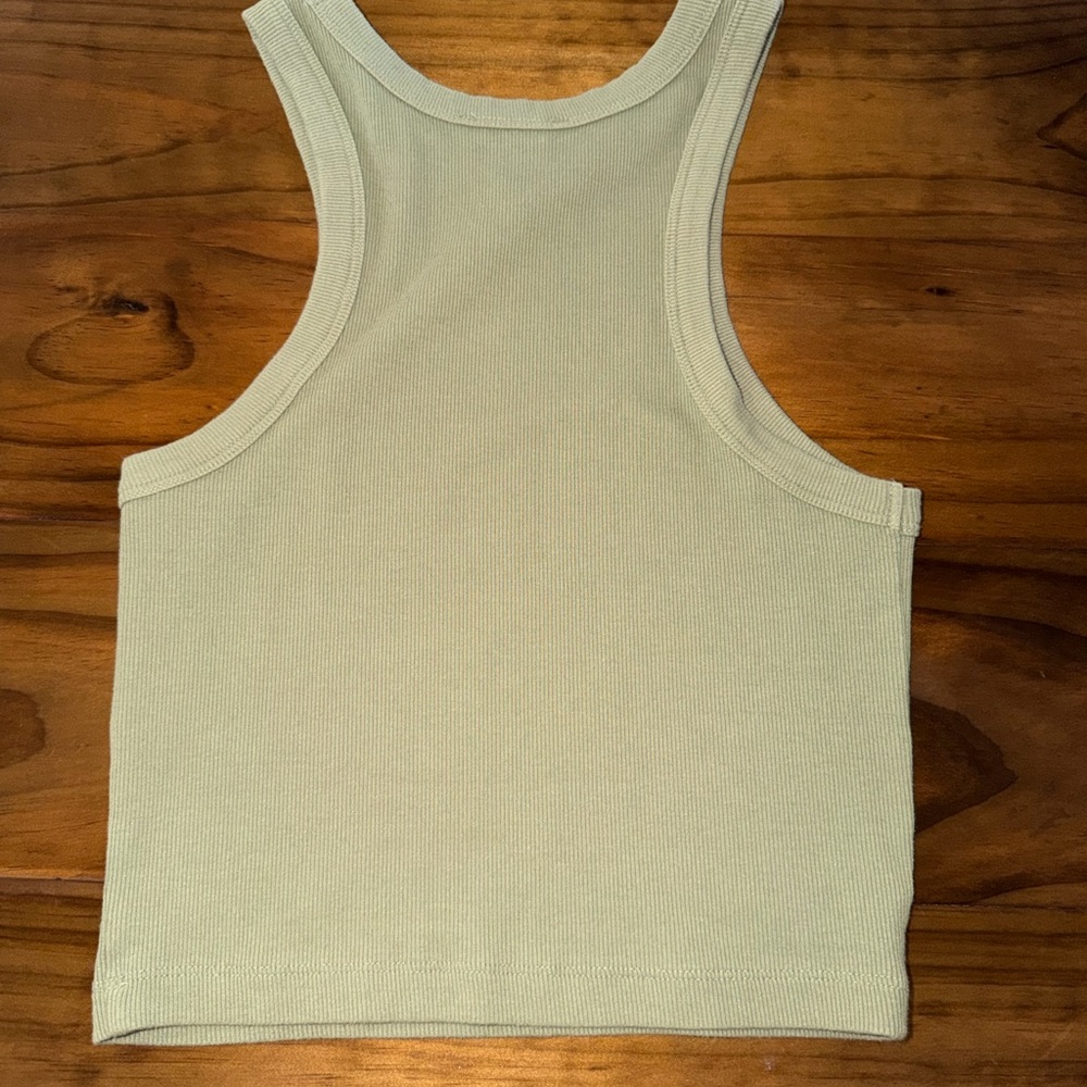 Forever 21 Sage Green Ribbed Racerback Crop Tank